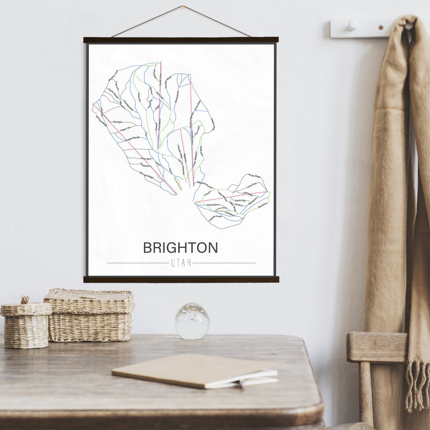 Brighton Utah Ski Trail Map | Hanging Canvas Of Resort Printed Marketplace