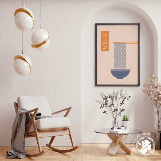 Ramen Noodle Art Print, Orange & Blue Poster,, Japanese Kitchen Wall Art, Bowl Artwork, Soup Travel