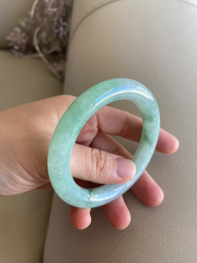 Jade Bangle 56.1mm | 2.21", Round Shape, Light Green, Jadeite Bracelet, Certified Grade A Jade, Burmese Myanmar Gemstones Jewelry