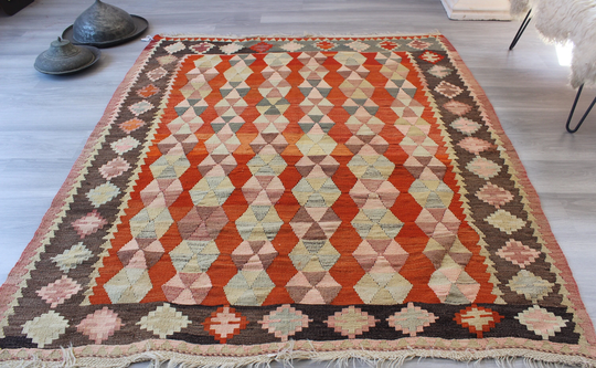 Vintage Kilim Rug, Ethnic Bohemian Rug, Anatolian/N-961 5'8"x6'9" Feet