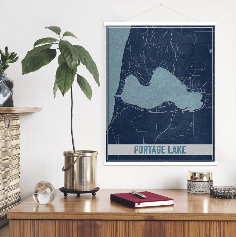 Portage Lake Michigan Map Print | Magnetic Poster Frame Printed Marketplace