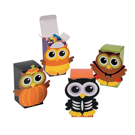 Set Of 12 Cardboard Halloween Owl Party Favor Candy Treat Boxes