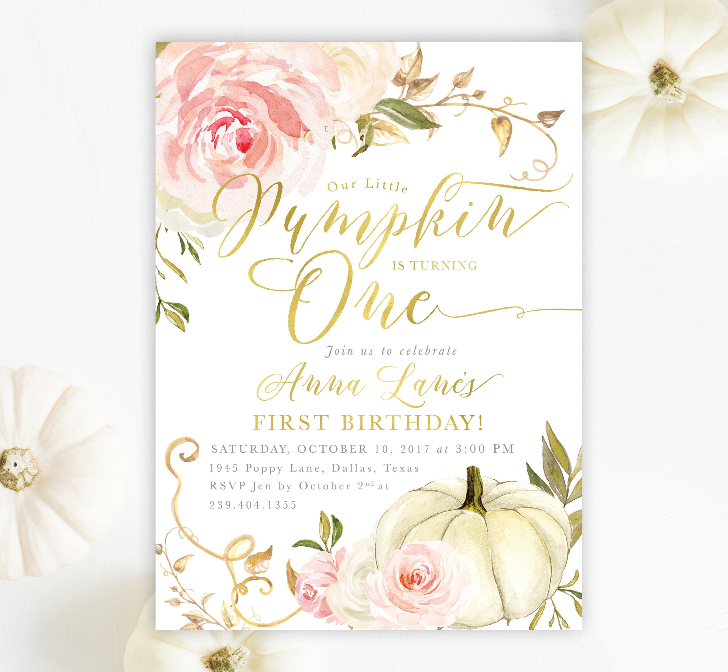 Pumpkin Birthday Invitation Girl, Fall Girl Invitation, Our Little Is Turning One, First Party - 11