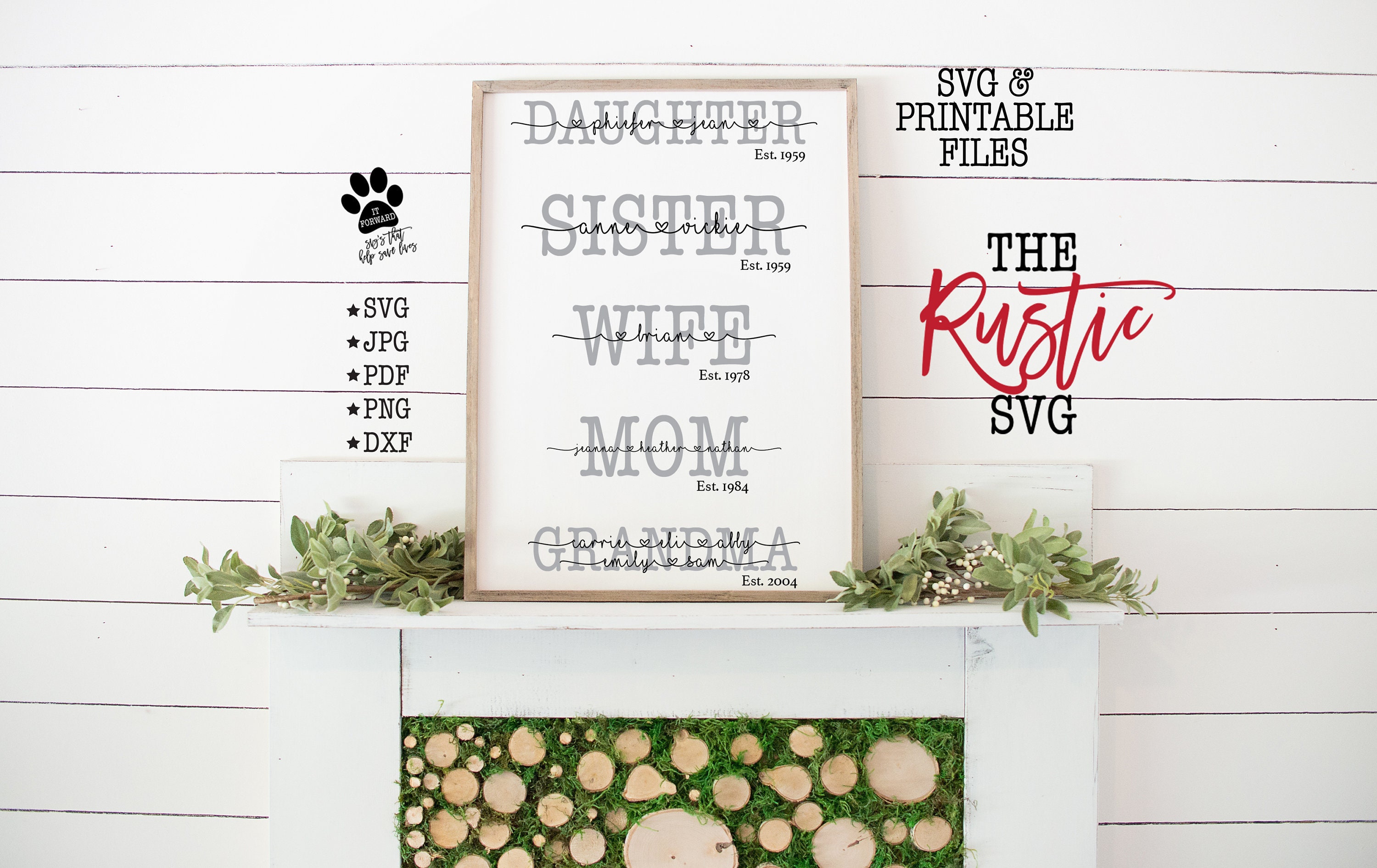 Daughter Sister Wife Mom Grandma, Names Sign, Grandma Svg, Mother's Day Gift, Pdf, Cricut, Silhouette, 014