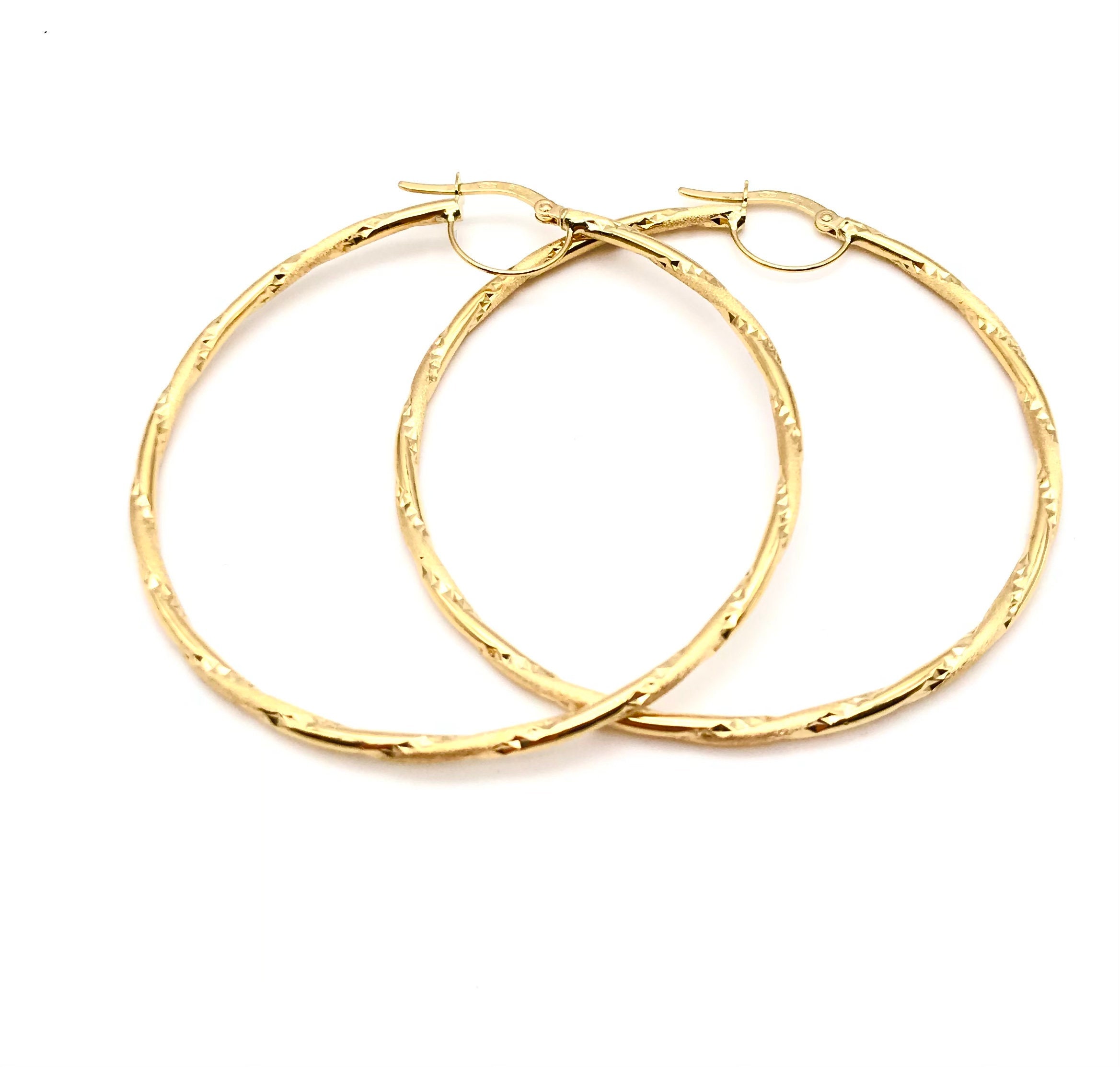 18K Gold Dainty Hoop Earrings Hoops Polished Large Fashion Gift For Her Made in Italy