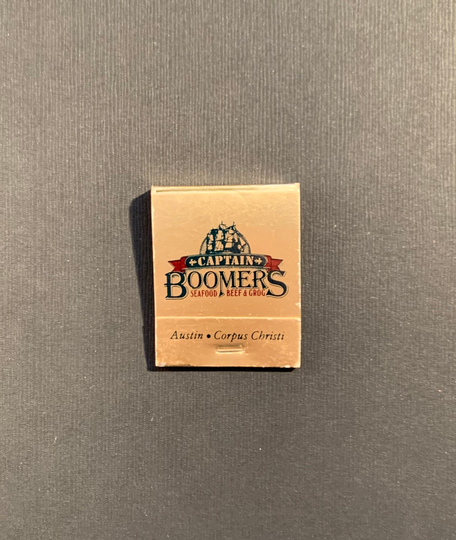 Vintage Matchbook, Captain Boomers, Seafood, Restaurant, Austin, Corpus Christi, Texas, with 20 Match Sticks, Free Ship in Usa