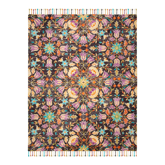 Black And Purple Floral Wool Brianna Area Rug: Multi - Runner by World Market