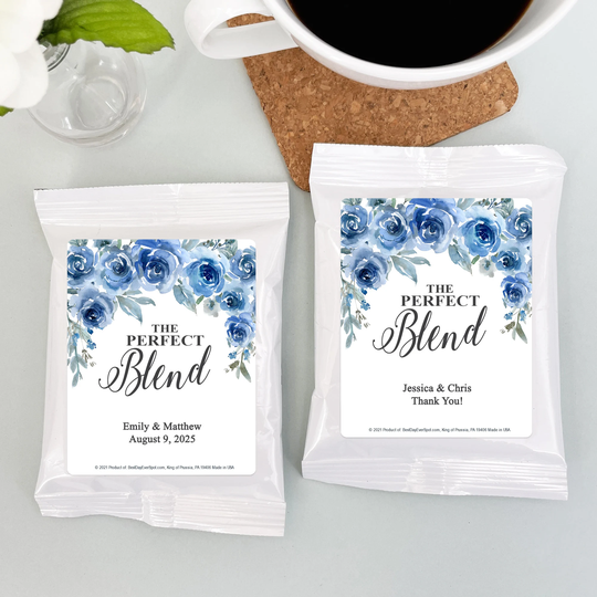 The Perfect Blend Wedding Favor Coffee, Blue Floral Wedding, Personalized Coffee Favors, Bridal Shower Favors - Set Of 30