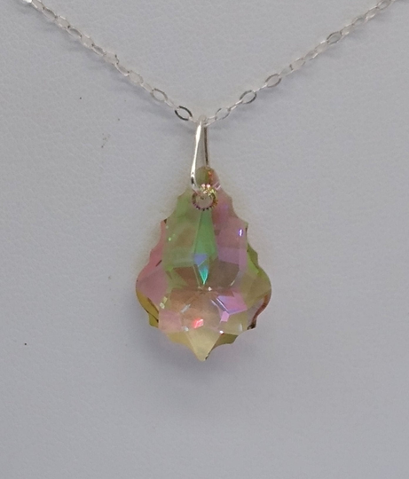 sterling Silver Swarovski Crystal Purple Haze Baroque Pendant Necklace; Lemon, Lime, Violet Mix; 16", 18", 20", 24" Chain
