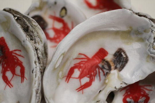 Oysters, Decoupaged With Crawfish, Shorely Yours, Handmade, in Texas By Two Sea Ladies, Keepsakes, One Of A Kind, Seafood Buffets, Ss-135