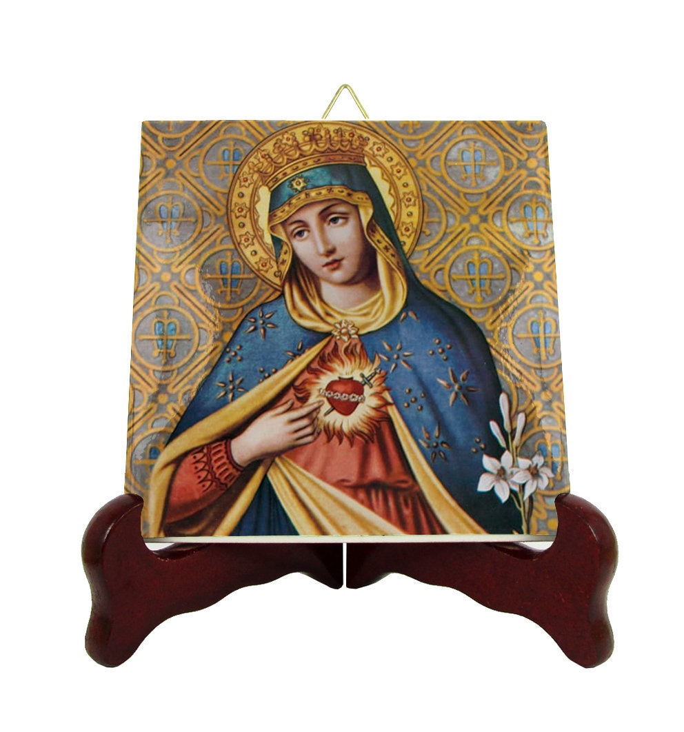 The Immaculate Heart Of The Blessed Virgin Mary - Religious Icon On Ceramic Tile Gift For Him & Her Mother Icons