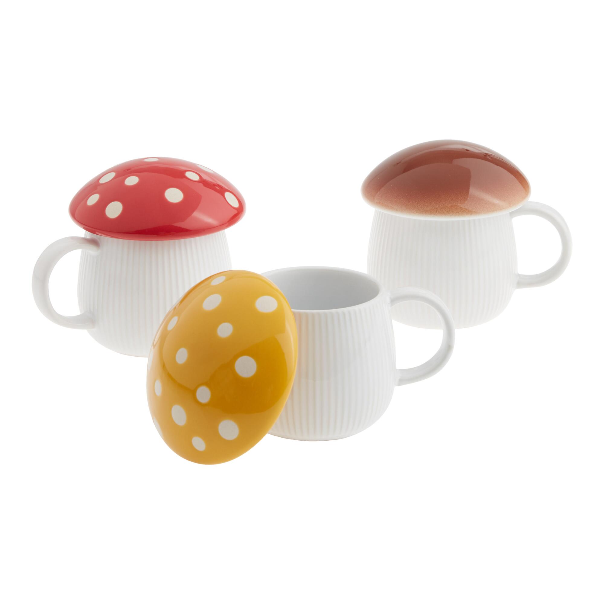 Mushroom Lidded Mug: Yellow - Stoneware by World Market