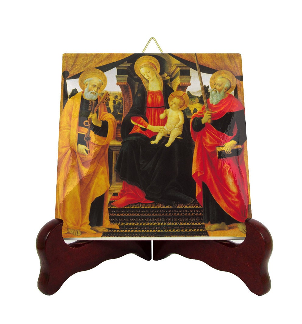 The Virgin & Child With Sts Peter Paul - Icon On Ceramic Tile Devotional Art Catholic Saints Serie Icons