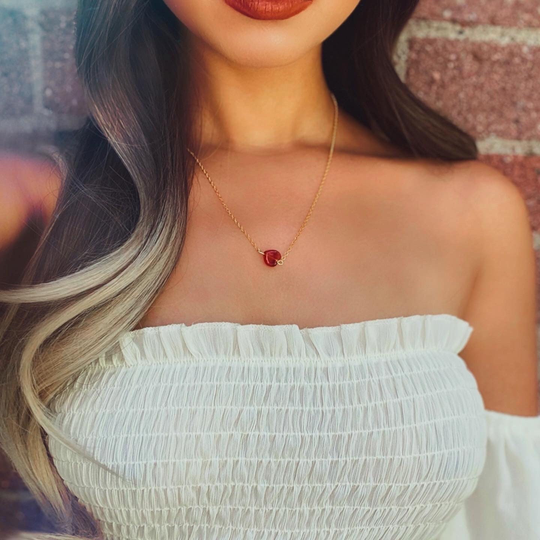 Carnelian Heart Gemstone Crystal Gold Chain Necklace