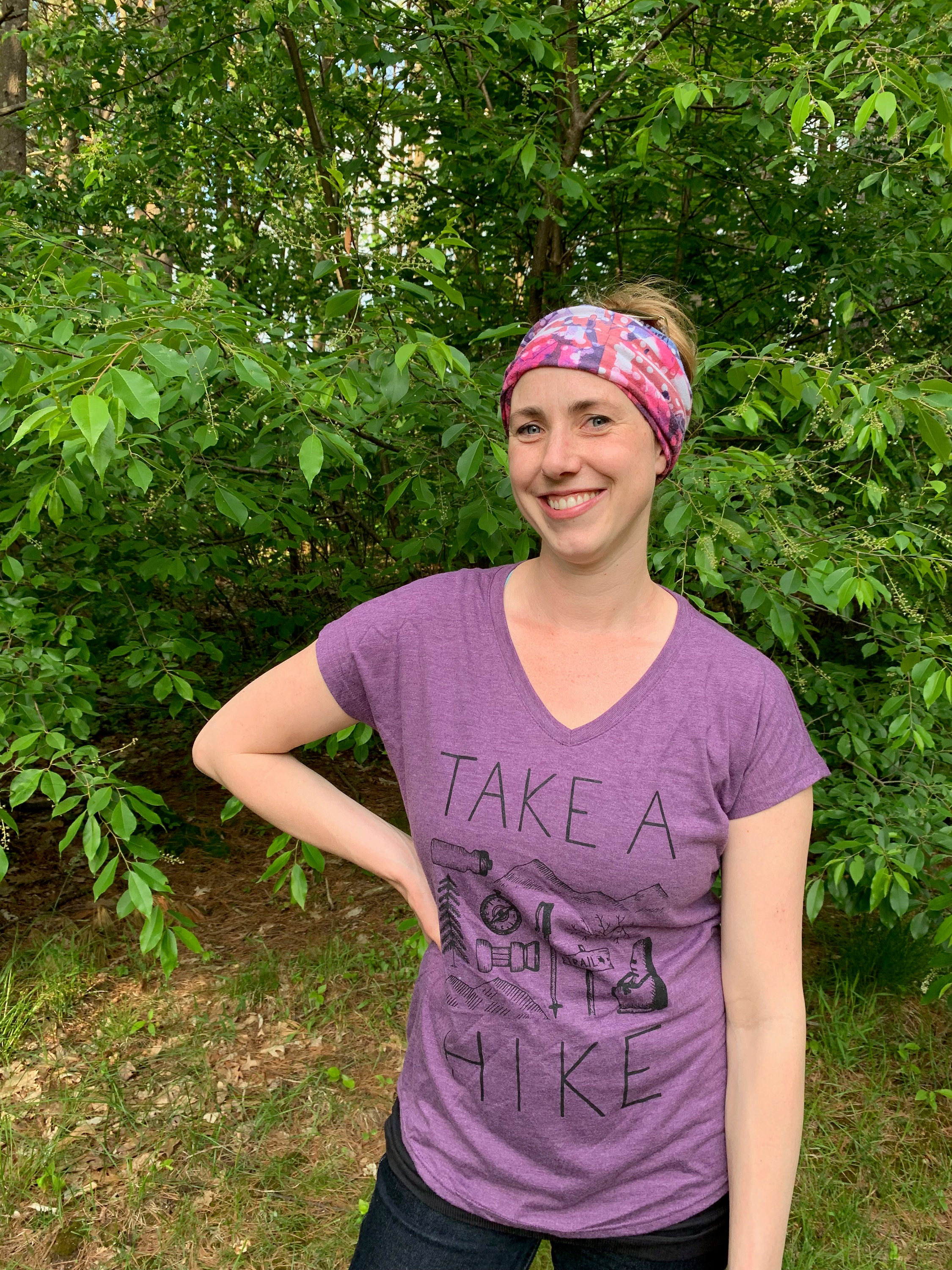 Women's Take A Hike Tri-Blend Shirt - Cotton, Polyester, Hiking, Camping, Outdoor Sports, V-Neck, Womens Cut, Red, Blue, Adventure, Forest