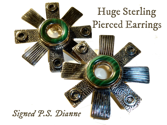 sterling Silver Huge Designer Earrings. Pierced. Signed P.s. Dianne. Circa 1980S. 2" Diameter. 34 Grams