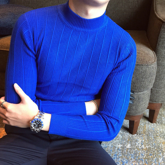 Autumn and Winter Mens Fashion Striped Boutique Wool Blend Casual Round Neck Knitted Sweaters / Mens Slim Warm Sweater - blue, 4xl (eur xl)
