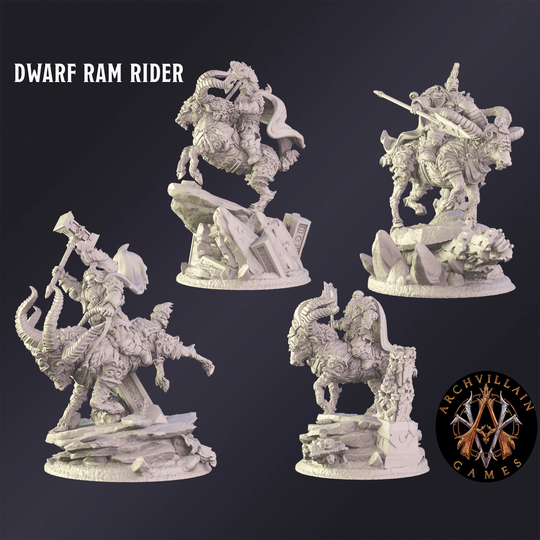 Dwarf Ram Rider Tabletop Game Miniature From Archvillain Games, Dungeons & Dragons, Pathfinder