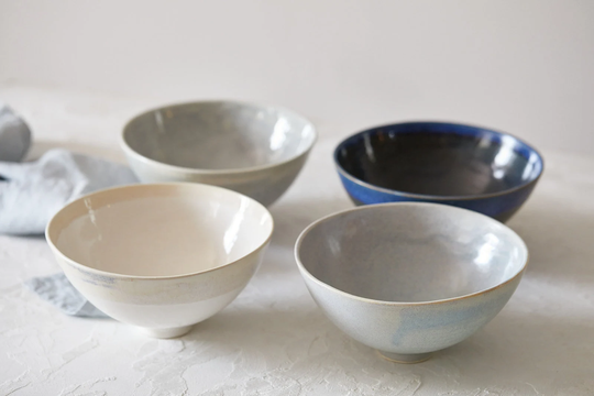 Set Of 2 Ceramic Large Soup Bowls, Two Footed Bowl Set, Pottery Handmade Dinnerware Salad Modern Deep Serving Bowls