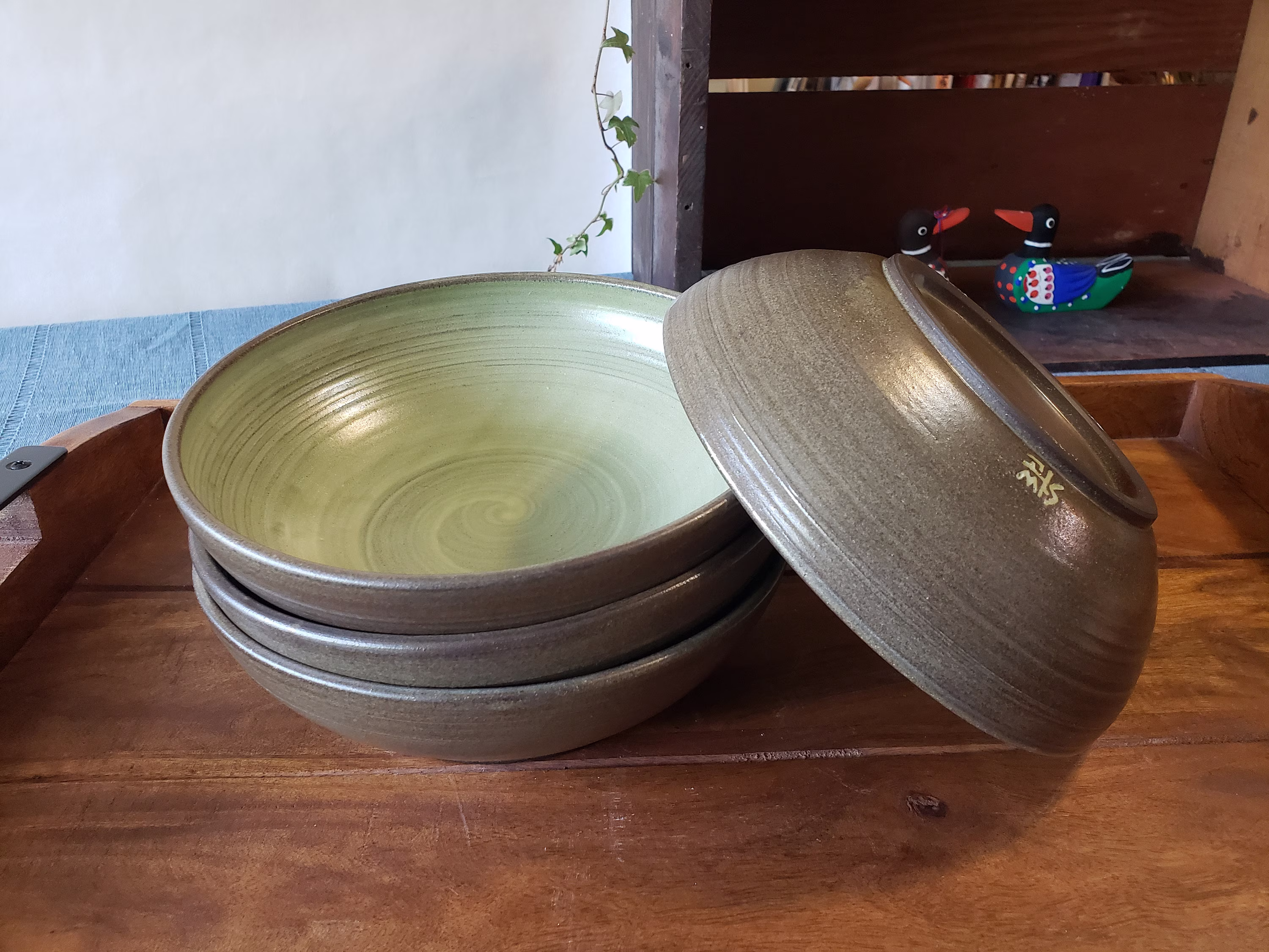 Wheel Thrown Small | 16 Fl Oz. Soup, Salad, Cereal Bowls. Rustic & Earthy Brown & Olive Green Bowls, Everyday Individual Set Of 4