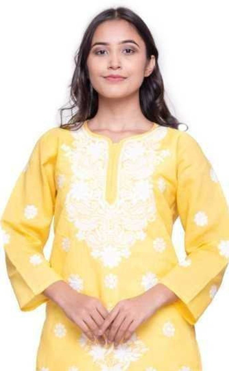 Women Printed Cotton Blend Straight Kurta | Yellow