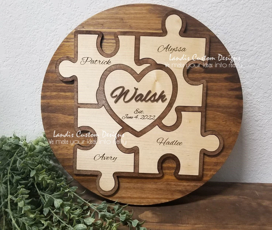 Rustic Unity/ Family Puzzle, Blended Family, Unity Alternative, Puzzle For Wedding, Fully Customized, Four Puzzle Pieces & A Heart