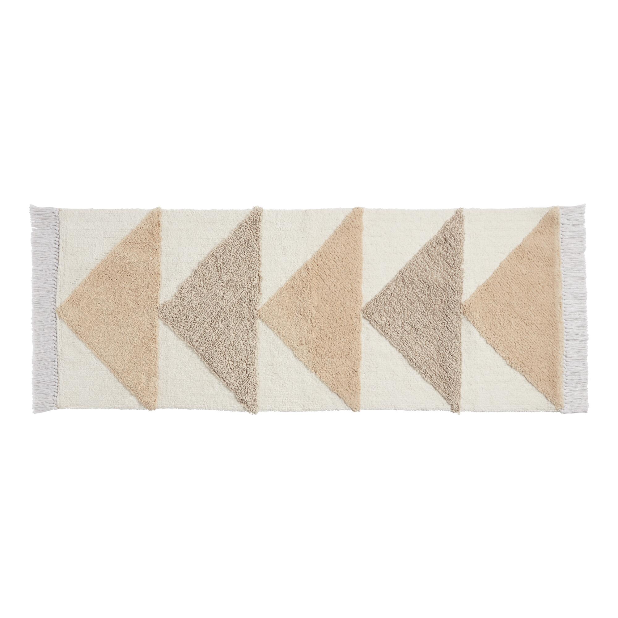 Oversized Tan and Ivory Triangle Tufted Loop Bath Mat: Brown - Cotton by World Market