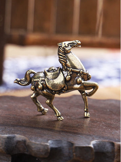 Chinese Brass Hand Carved Horse Statue, Home Decoration, Blessing Success