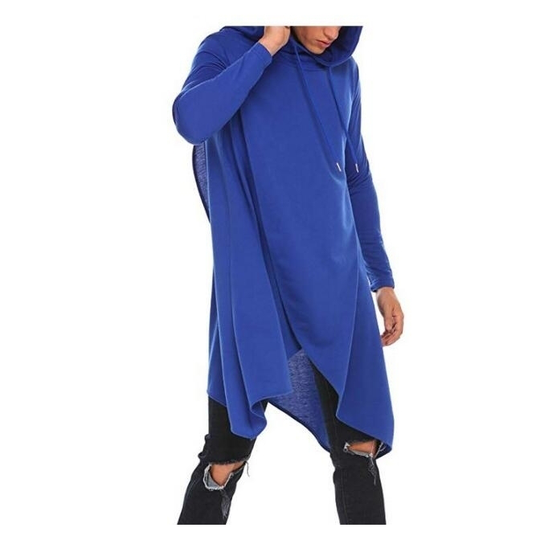 Men's Hoodie Hooded Sweatshirt Casual Hip Hop Long Length Cloak Cotton Blend Pullover - Blue, M