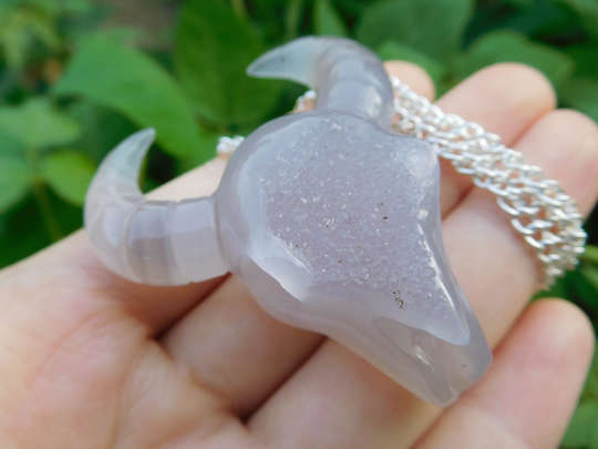 Geode Agate Ram. Carve Ram Pendant. Necklace. Quartz Sheep. Fengshui Stone. Carving Jewelry