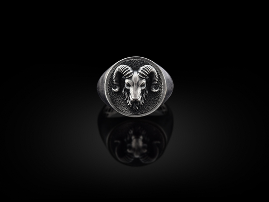 Aries Ram Handmade Signet Ring, Sterling Silver Pinky Men Jewelry, Zodiac Memorial Gift, Animal Ring