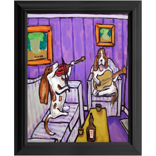 Basset Hound Dog Music Duo Art Print 11x14 Animal Decor Ready To Hang Framed