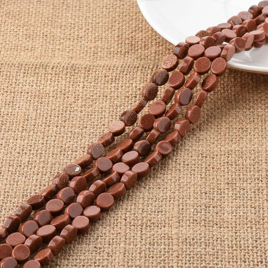 Brown Goldstone Beads Sandstone Flat Oval Coin 810mm For Diy Jewelry Making Wholesale