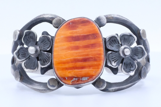 sterling Silver Orange Spiny Chimney Butte Cuff Bracelet