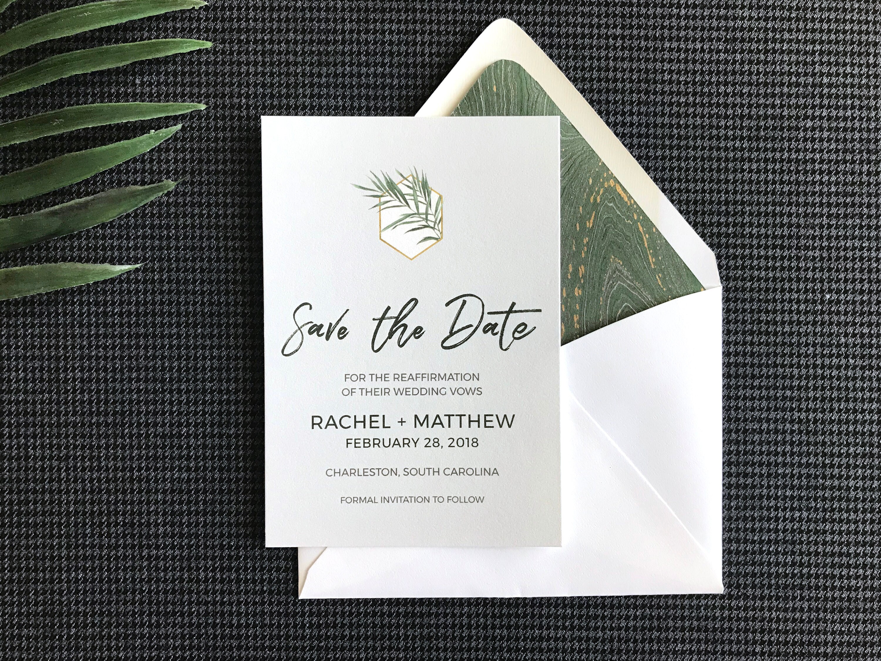 Rachel Collection Save The Date | Pale Blue Cards Soft & Palm Leaf Wedding Card