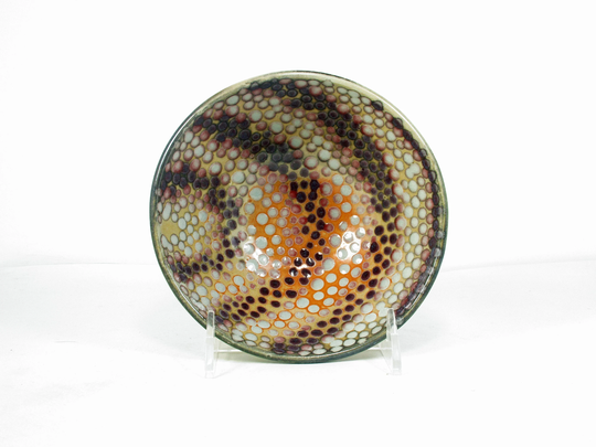 Ceramic Cereal Bowl in Shino With Purple & Icy Blue Polka Dots