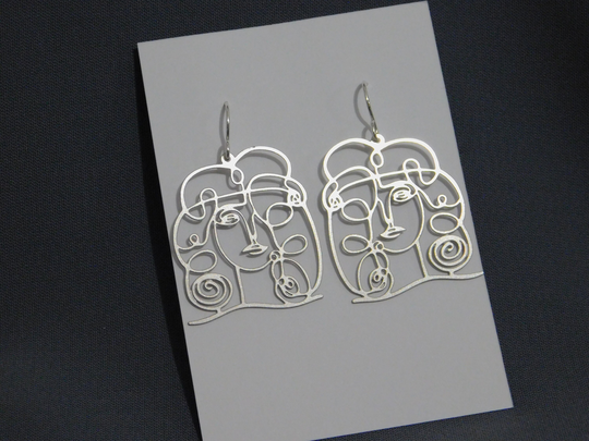 Stainless Steel Face Earrings/ Sterling Silver Ear Wires/ Art Deco/ Nouveau/ Geometric/ Bohemian/ Boho/ Artisan/ Floral Flower/ Cut Out