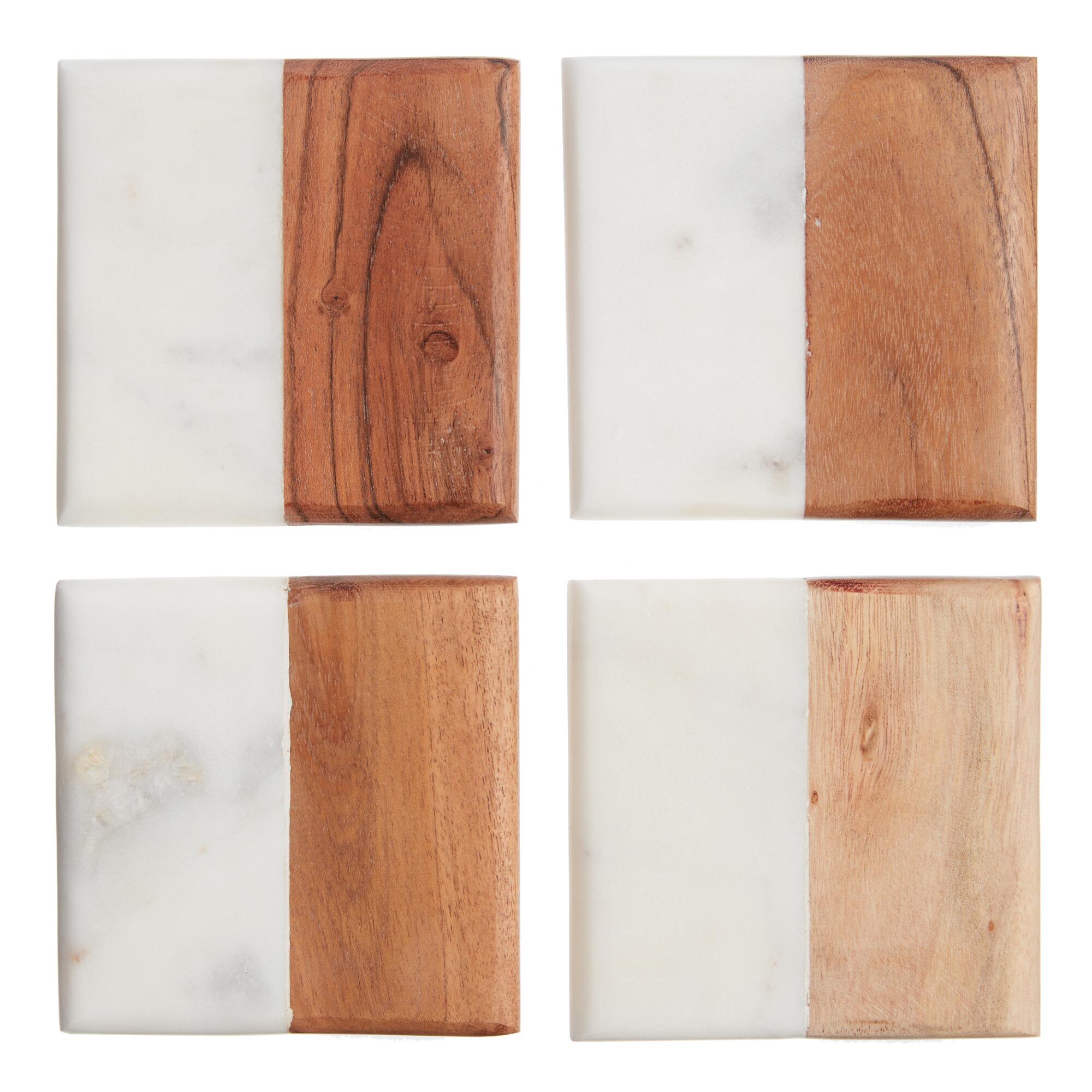Square Marble and Wood Coasters 4 Pack: Natural by World Market
