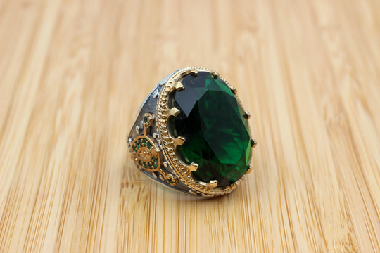 Mens Handmade Ring, Turkish Silver Men Ottoman Emerald Men's Jewelry, Gift For Him, 925K Sterling Ring