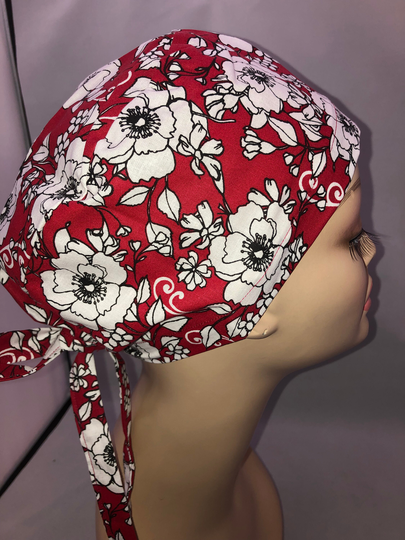 Tie Back Scrub Hat Hawaiian Flowers Crna Cnor Dr Surgical Skull Cap Surgeon Unisex