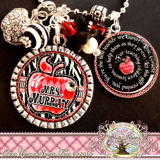 Teacher Gift Personalized Name Bezel Necklace, Zebra Print, Apple, Bottle Cap | Or Keychain-Teacher Appreciation Gift, Thank You Gift