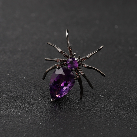 Mothers Day Gift Unique Design Spider Brooch Natural Amethyst Pin Accessories Gifts Women Party Cocktail