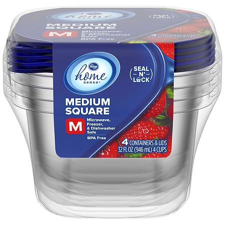 Kroger 4 Cup Medium Square Containers With Lids - 4.0 ea