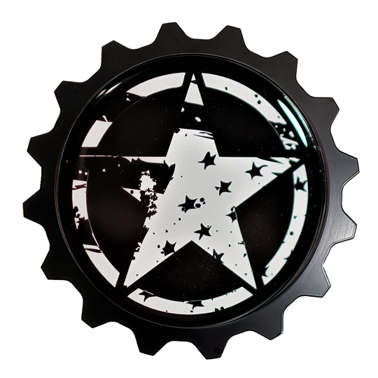 Aluminum Uni-Fit & Resin Grille Badge "Battle Star" 5 Colors - Beige, Blue, Red, Black, Green Fits On Jeep Gladiator With Inserts