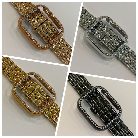 41mm 45mm 49mm Apple Watch Band Series 7-8 Swarovski Crystals & Or Bezel Cover Silver, Gold, Rose Black Smartwatch Bumper