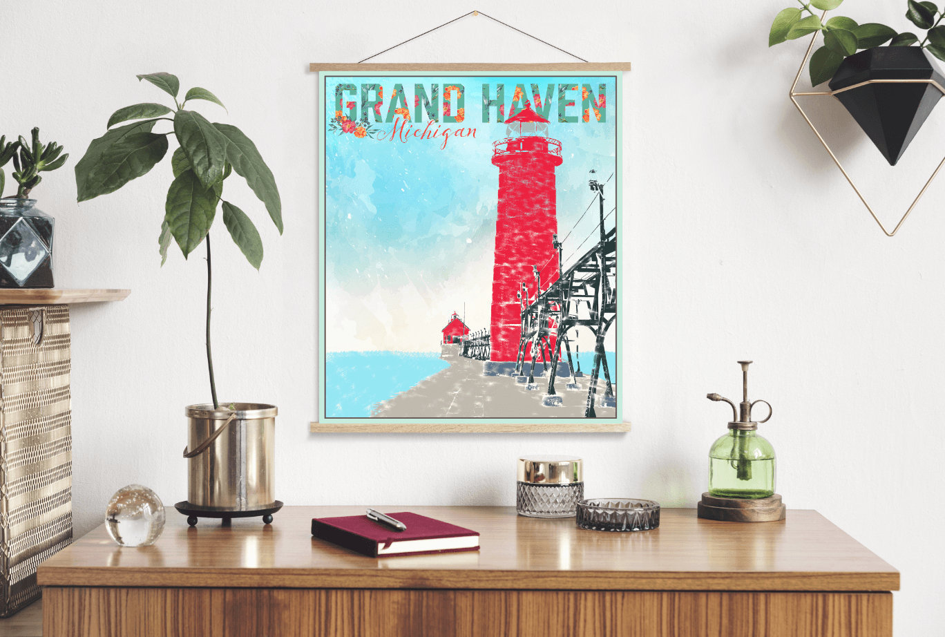 Grand Haven Michigan Watercolor Poster Print | Magnetic Frame Printed Marketplace