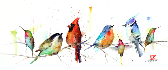 Songbird & Hummingbird Watercolor Print By Dean Crouser