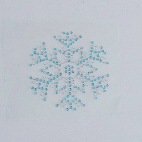 3.5" Aquamarine Crystal Snowflake, Snowflake Appliqué, Snow Flake Iron On Transfer, Rhinestone Winter Bling