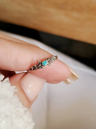 Sterling Silver Dainty Turquoise Ring, Thin Women Simple Stack Delicate Bohemian, Minimalist Ring