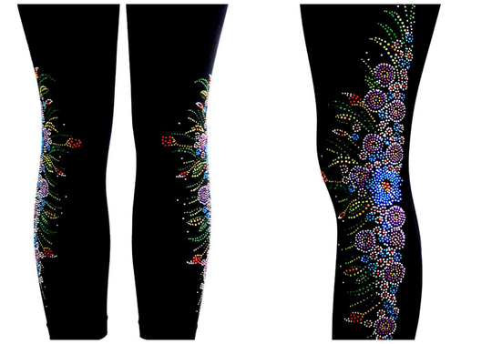 Regular Size Full Length Leggings Embellished Rhinestone Easter Floral Cascading Spring Bouquet Design